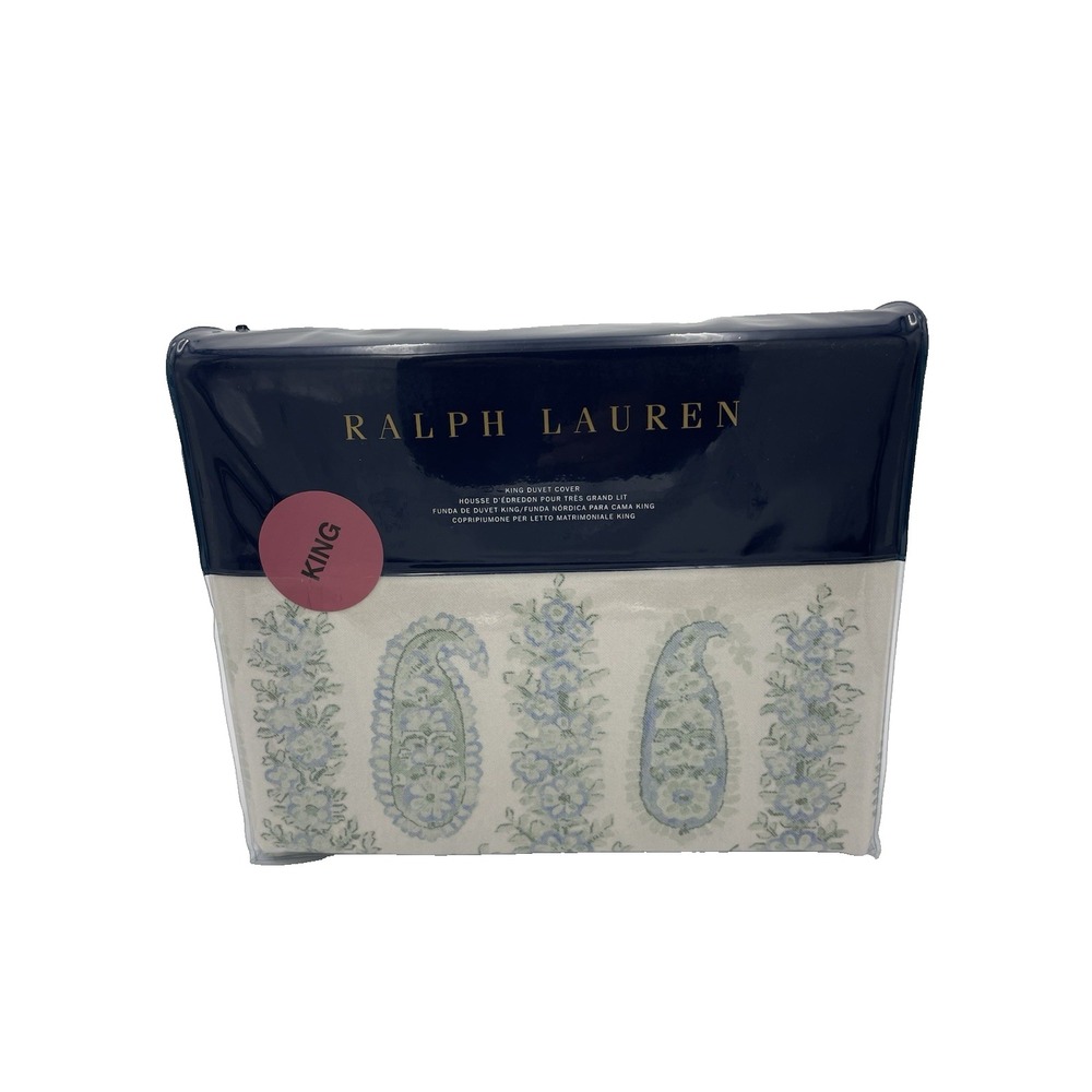 Ralph‎ Lauren Camile Paisley KING Duvet Cover Sage Green/Chambray New